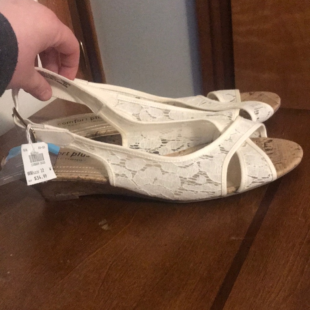 White lace/cork wedges! NWT!